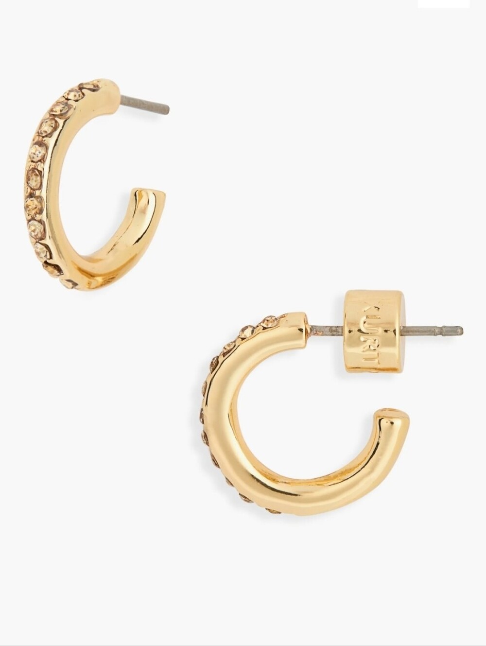 Kurt Geiger Gold Crystal Mini Huggie Earrings with Gold Stones